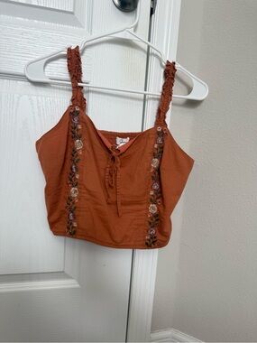 Japna Rust Orange Floral Embroidered Crop Top Size L